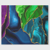 Blauw, Paars en groen pacock Agate Faux glitter Cadeaupapier (Vlak)