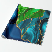 Blauw, Paars en groen pacock Agate Faux glitter Cadeaupapier (Uitgerold)