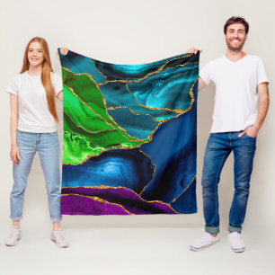 Blauw, Paars en groen pacock Agate Faux glitter Fleece Deken