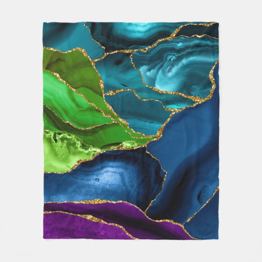 Blauw, Paars en groen pacock Agate Faux glitter Fleece Deken (Voorkant)