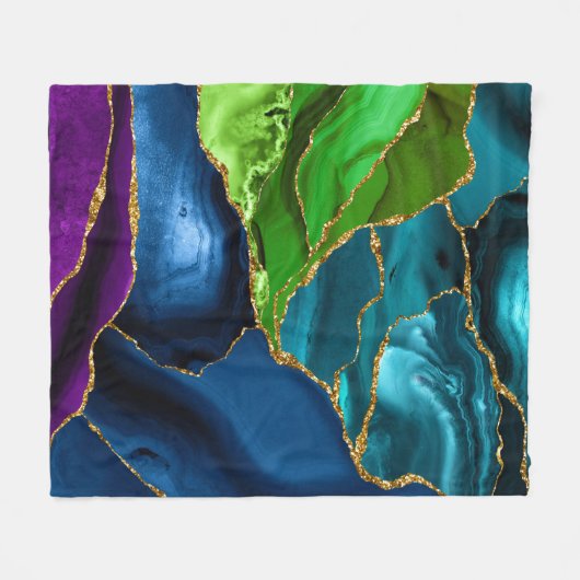 Blauw, Paars en groen pacock Agate Faux glitter Fleece Deken (Voorkant (Horizontaal))