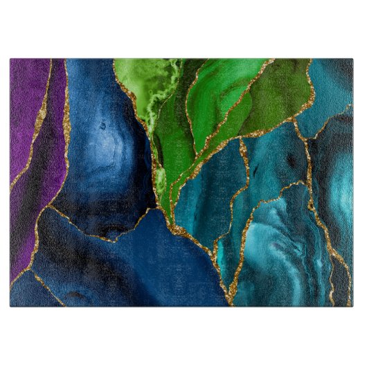 Blauw, Paars en groen pacock Agate Faux glitter Snijplank (Voorkant)