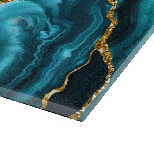 Blauw, Paars en groen pacock Agate Faux glitter Snijplank (Hoek)