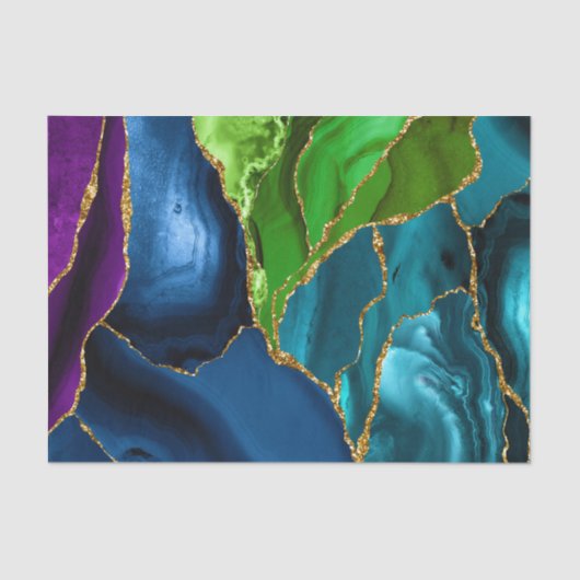 Blauw, Paars en groen pacock Agate Faux glitter Tissuepapier (Voorkant)