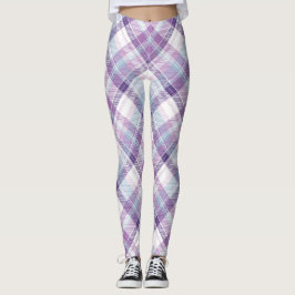 Blauw, paars en wit geruit patroon leggings