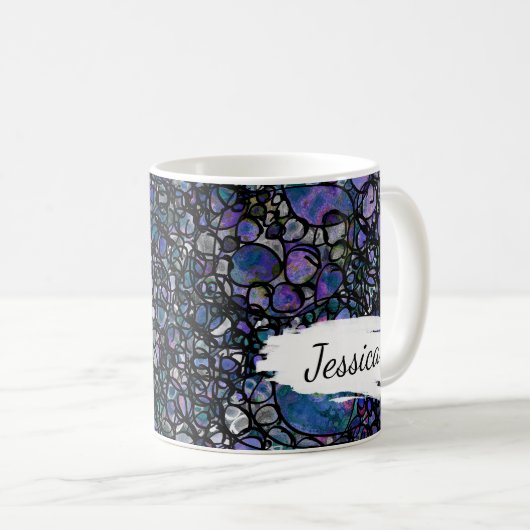 Blauw, Paars en zwart Abstract, penseelstreken en  Koffiemok (Voorkant rechts)