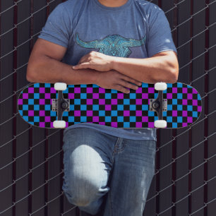 Blauw Paars En Zwart Geruit Patroon Persoonlijk Skateboard