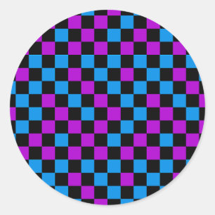 Blauw Paars En Zwart Geruit Patroon Ronde Sticker