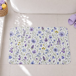 Blauw Paars Geel Aquarel Wilde Bloem Patroon Badmat