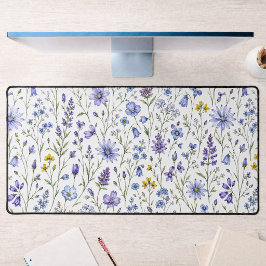 Blauw Paars Geel Aquarel Wilde Bloem Patroon Bureaumat