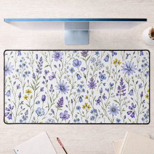 Blauw Paars Geel Aquarel Wilde Bloem Patroon Bureaumat
