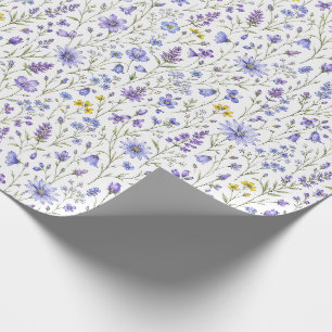Blauw Paars Geel Aquarel Wilde Bloem Patroon Cadeaupapier