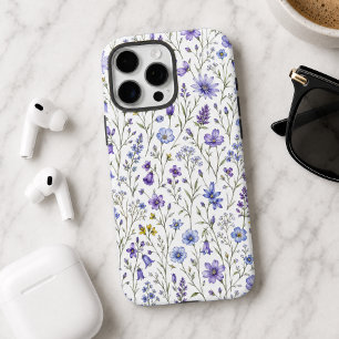 Blauw Paars Geel Aquarel Wilde Bloem Patroon iPhone 16 Pro Max Hoesje