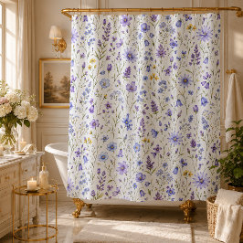 Blauw Paars Geel Aquarel Wilde Bloem Patroon Douchegordijn