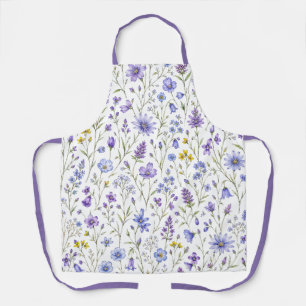 Blauw Paars Geel Aquarel Wilde Bloem Patroon Schort