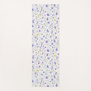 Blauw Paars Geel Aquarel Wilde Bloem Patroon Yogamat