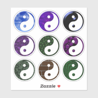 Blauw Paars getextureerd Yin Yang Symbool Set van Sticker