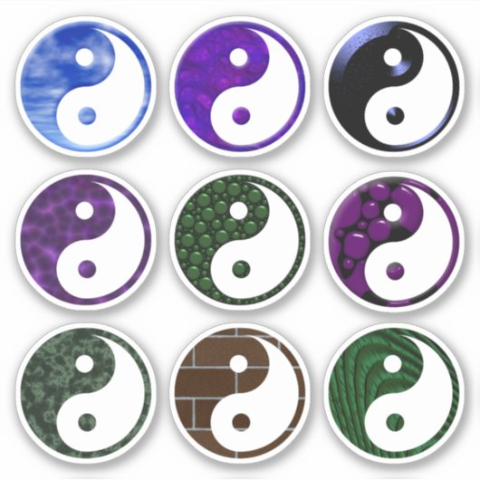 Blauw Paars getextureerd Yin Yang Symbool Set van  Sticker (Voorkant)