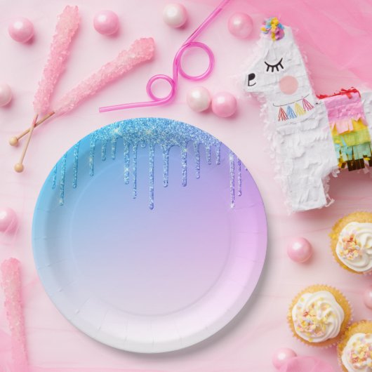 Blauw Paars Glitter Ombré Glam Sparkles Papieren Bordje (Feest)