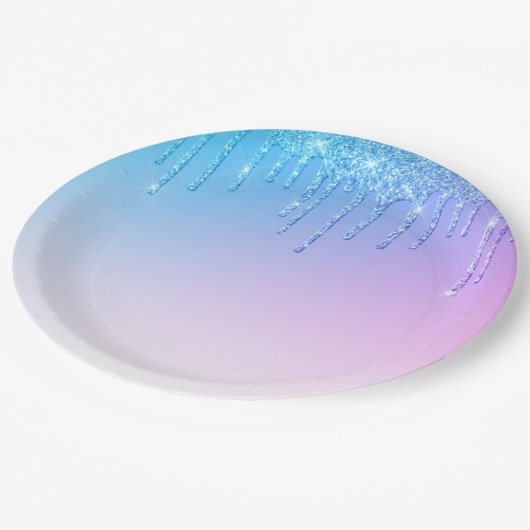 Blauw Paars Glitter Ombré Glam Sparkles Papieren Bordje (Gekanteld)