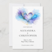 Blauw Paars Goud Abstract Hart Save the Date (Voorkant)