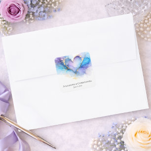 Blauw Paars Goud Abstract Hart Trouwsticker Vierkante Sticker