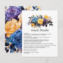 Blauw, Paars, Goud en Zwart Bloemstuk Gastdetails