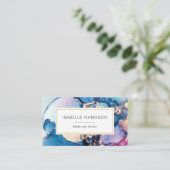 Blauw paars gouden waterverf visitekaartje (Staand voorkant)