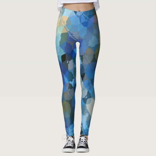 blauw paars goudgroen abstract geometrisch patroon leggings (Voorkant)