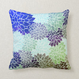 Blauw Paars groen Dahlia Flowers Floral Pattern Kussen