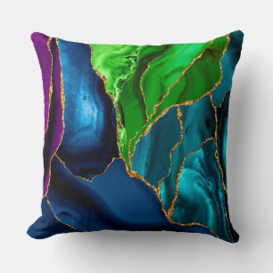 Blauw, Paars & Groen Pauw Agaat Nep glitters Kussen