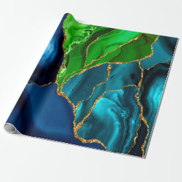 Blauw, Paars & Groen Pauw Amethist Nep glitters Cadeaupapier