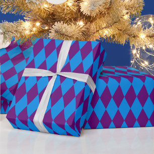 Blauw Paars Harlekijn Geruit Ontwerp Cadeaupapier