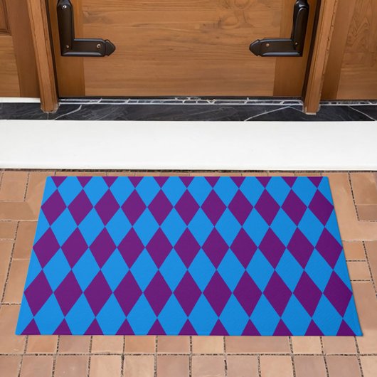 Blauw Paars Harlekijn Geruit Ontwerp  Deurmat