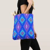 Blauw Paars Magenta Diamond Pattern Tote Bag (Dichtbij)