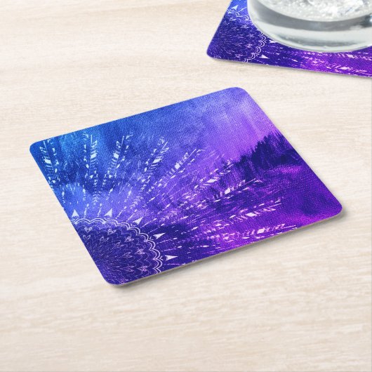 Blauw Paars Mandala Clouds Boho Bohemian Kartonnen Onderzetters (Schuin)
