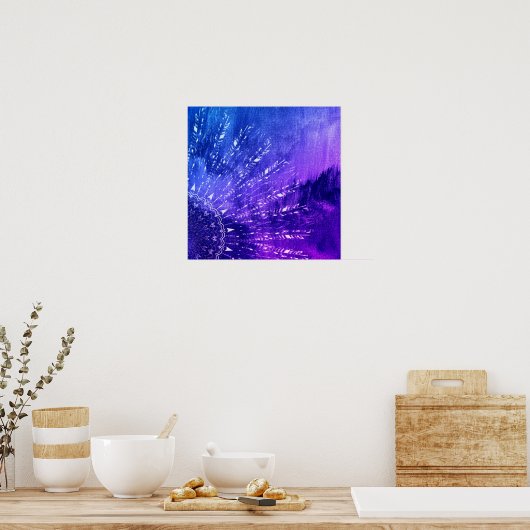 Blauw Paars Mandala Clouds Boho Bohemian Poster (Keuken)