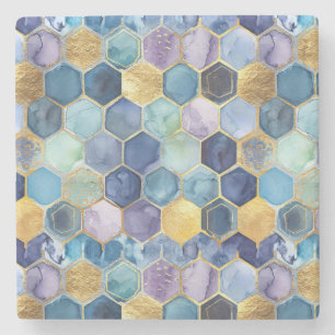 Blauw Paars Mint Geel Abstract Stenen Onderzetter