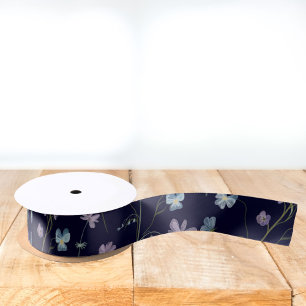 Blauw Paars Mooie Bloemen Bloemmotief Satijnen Lint