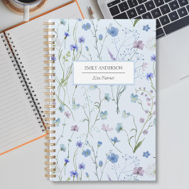 Blauw Paars Mooie Wilde Bloem Bloemenpatroon 2026 Planner