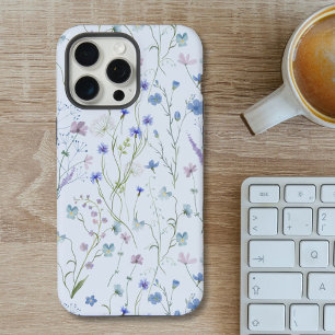 Blauw Paars Mooie Wilde Bloem Bloemenpatroon iPhone 15 Pro Max Case