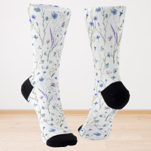 Blauw Paars Mooie Wilde Bloem Bloemenpatroon Sokken