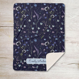 Blauw Paars Mooie Wilde Bloem Bloemmotief Sherpa Deken