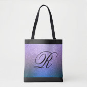 Blauw Paars Ombre Glitter Design met Monogram Tote Bag (Voorkant)