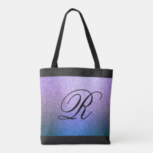 Blauw Paars Ombre Glitter Design met Monogram Tote Bag