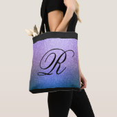 Blauw Paars Ombre Glitter Design met Monogram Tote Bag (Dichtbij)