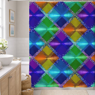 Blauw Paars Oranje Groen Glitter Schotse ruit Ontw Douchegordijn
