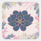 Blauw & Paars Paisley Bloem Vierkante Sticker (Voorkant)