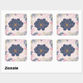 Blauw & Paars Paisley Bloem Vierkante Sticker (Vel)