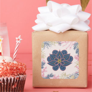 Blauw & Paars Paisley Bloem Vierkante Sticker